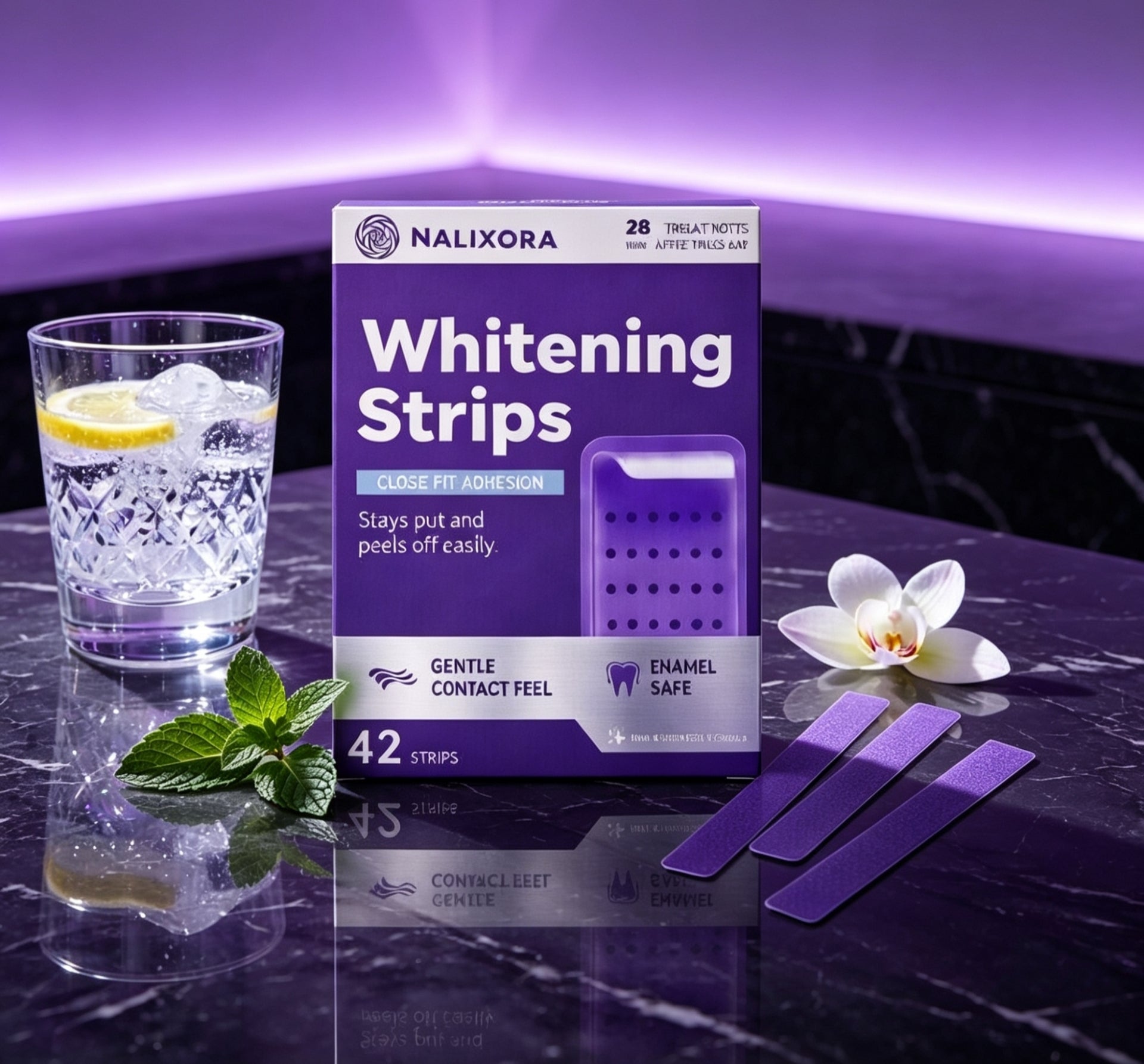 NALIXORA teeth whitening strips box and contents